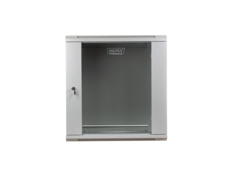 Szafa wisząca jednosekcyjna 19 cali 12U 635/600/600mm drzwi szklane szara (RAL 7035) niezmontowana DN-WU19 12U/600