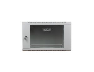 Szafa wisząca jednosekcyjna 19 cali 6U 368/600/450mm drzwi szklane szara (RAL 7035) niezmontowana DN-WU19 06U/450