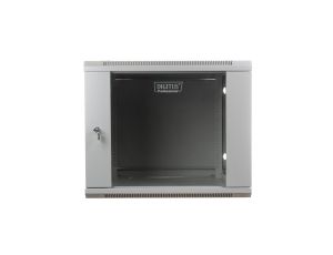 Szafa wisząca jednosekcyjna 19 cali 9U 501/600/600mm drzwi szklane szara (RAL 7035) niezmontowana DN-WU19 09U/600