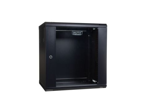 Szafa wisząca jednosekcyjna 19 cali 12U 635/600/450mm drzwi szklane czarna (RAL 9004) niezmontowana DN-WU19 12U/450/B