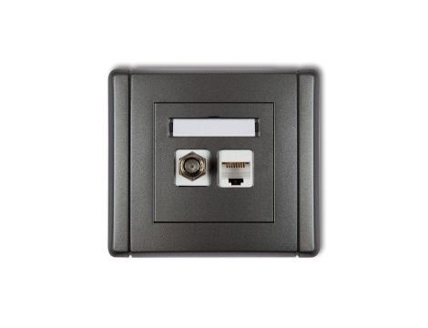 FLEXI Gniazdo antenowe pojedyncze typu F (SAT) + gniazdo komputerowe pojedyncze 1xRJ45 kat. 5e 8-stykowe grafitowy 11FGFK-1