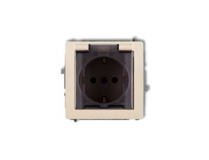 DECO Gniazdo bryzgoszczelne z/u SCHUKO (klapka dymna) beżowy 1DGPB-1sdp