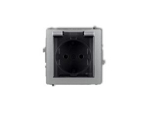 DECO Gniazdo bryzgoszczelne z/u SCHUKO (klapka dymna) srebrny metalik 7DGPB-1sdp