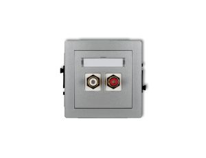 DECO Gniazdo podwójne RCA (typu cinch - biały i czerwony, pozłacany) srebrny metalik 7DGRCA-2