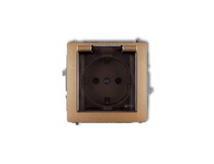 DECO Gniazdo bryzgoszczelne z/u SCHUKO (klapka dymna) złoty metalik 8DGPB-1sdp