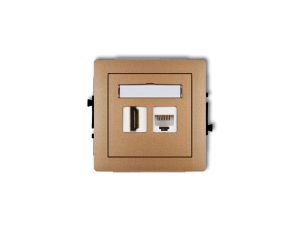 DECO Gniazdo pojedyncze HDMI + Gniazdo komputerowe pojedyncze 1xRJ45, kat. 5e, 8-stykowy złoty metalik 8DGHK