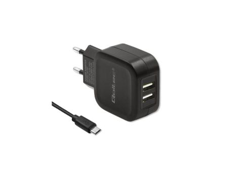 Qoltec Ładowarka sieciowa 17W 5V 3.4A 2xUSB + kabel MicroUSB