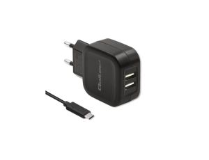 Qoltec Ładowarka sieciowa 17W 5V 3.4A 2xUSB + kabel USB typC