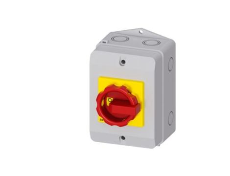 Rozłącznik główny/awaryjny w obudowie 3P 25A 9.5kW AC23A 400V styki pom 1Z 1R pokrętło żółto-czerwone 3LD2164-1GP53