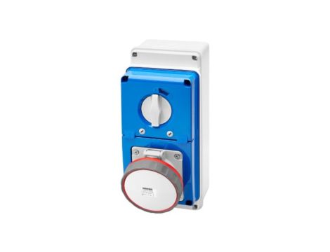 Gniazdo stałe 4P 63A 400V czerwony z rozłącznikiem miejsce na zabezpieczenie 6h IP67 GW67252N