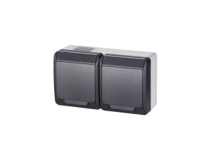 Hermes Gniazdo hermetyczne podwójne natynkowe z uziemieniem 16A IP44 antracyt 0322-07