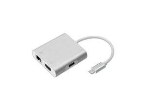 Qoltec Hub Adapter USB-C 3.1 4w1 USB 3.0 VGA RJ45 USB-C PD 92W
